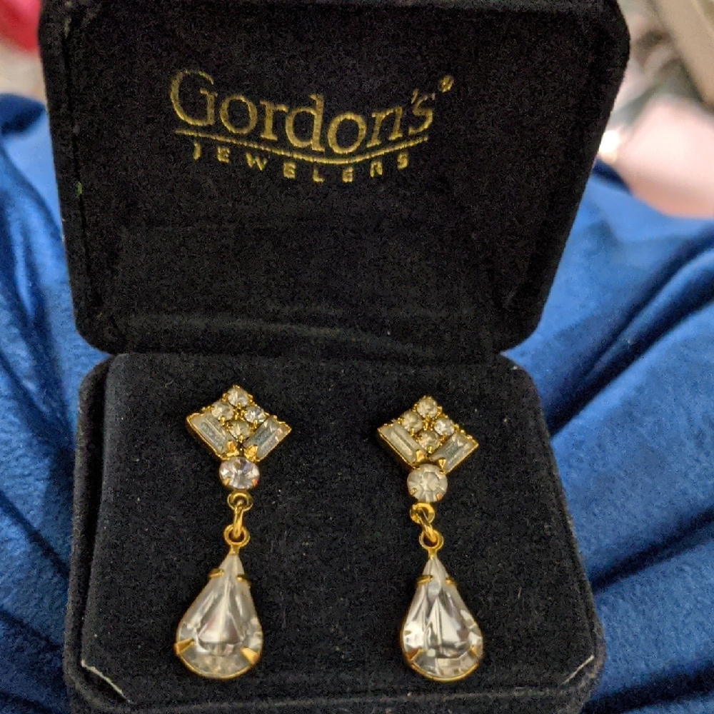 Gordans Jewelery Gold and Silver Drop Earrings with Crystal Accents